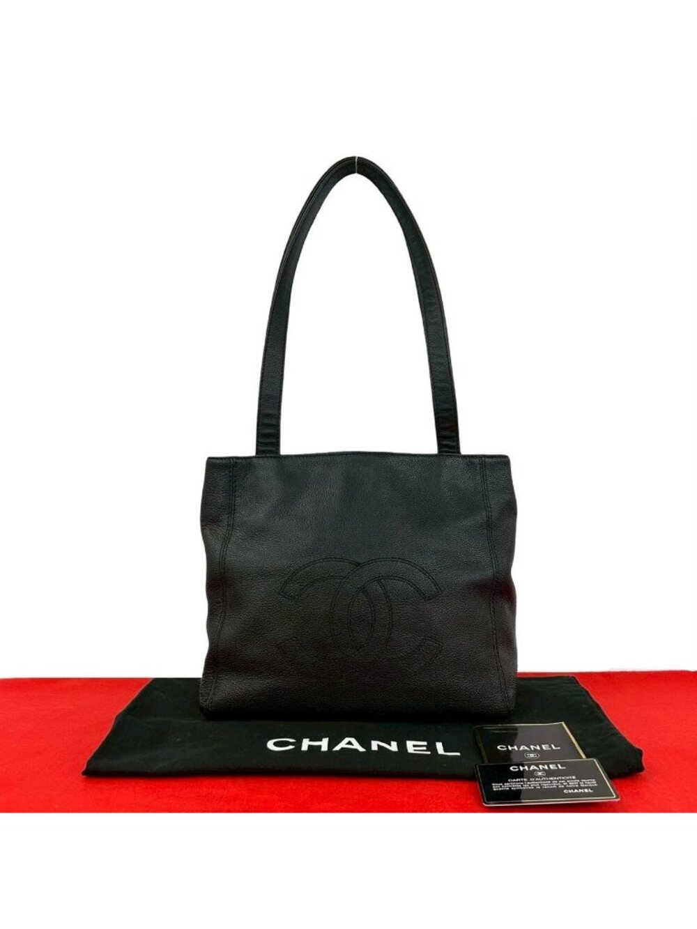 Chanel Card and No 5 Vintage CC Logo Leather Mini Tote Black